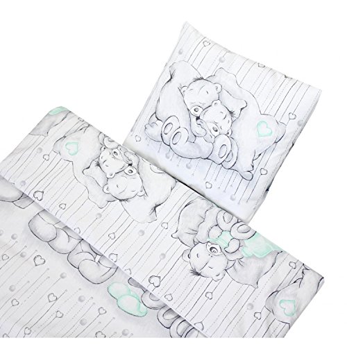 TupTam Baby Beddengoed voor Kinderwagen en Wieg 4-delig , Knuffelbeertjes Grijs / Munt, 80x80 cm - Afbeelding 4