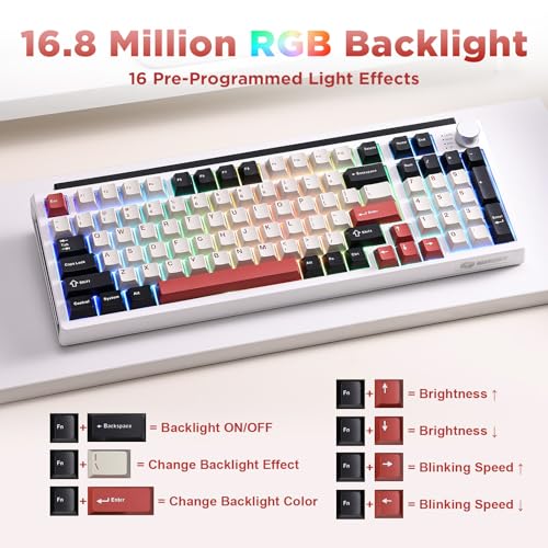 Image of K98 Wireless Mechanical Keyboard,Tri-Mode Gaming Keyboard(White&Red)
