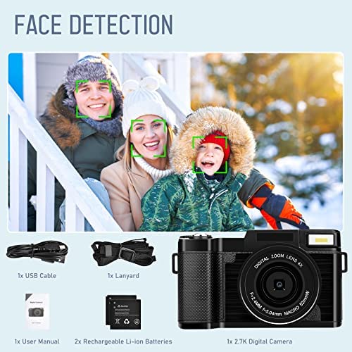2 7k digital camera 30mp compact camera portable camera for boys girlsadultbeginners with 32gb sd card and 2 battery