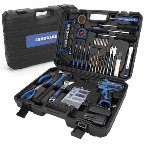 COMOWARE 16.8V Cordless Drill Tool Kit, 153Pcs Drill Set Combo Kit Tool Box with Battery for Home Repair Basic Houshold Handwork Cover