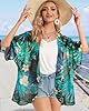 Women's Floral Print Puff Sleeve Kimono Cardigan L... #4