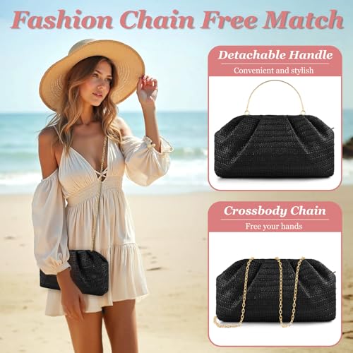 Image of ERKOON Clutch Purse for Women Elegant Pleated Evening Bag Crossbody Shoulder Handbag Envelope Bag with 2 Detachable Chain
