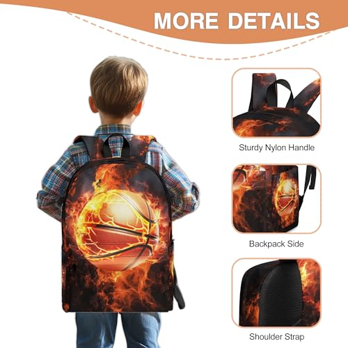 3PCS Backpack for Boys Girls Back To School, Kids Backpack for Teens Elementary Middle High School Students, Large Capacity 17 Inch Bookbags with Lunch Box and Pencil Case (Basketball)4