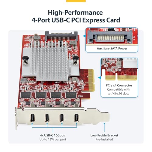 Image of StarTech 4-Port USB-C 10Gbps PCIe Card, TAA (P10Q4C-USB-CARD-LP) | 4x Independent USB 3.2 Controllers, PCI Express 3.0, Low Profile