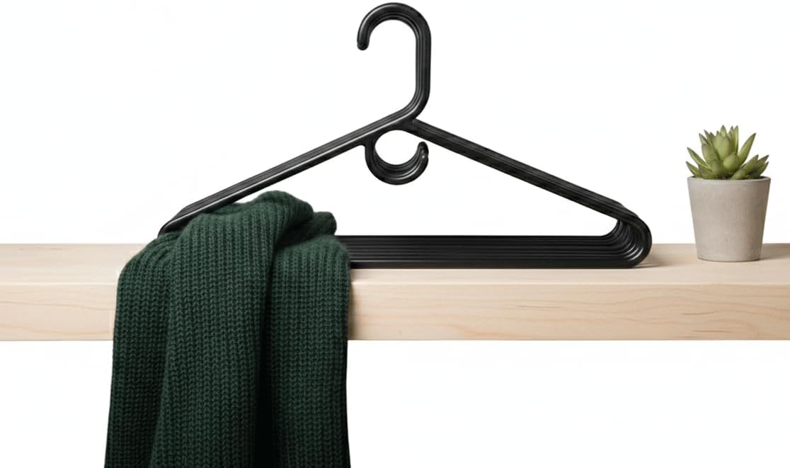 12 Pieces Adult Cloth Tubular Hangers Heavy Duty Plastic - Coat Suit Closet Organization Hanger - Black Color