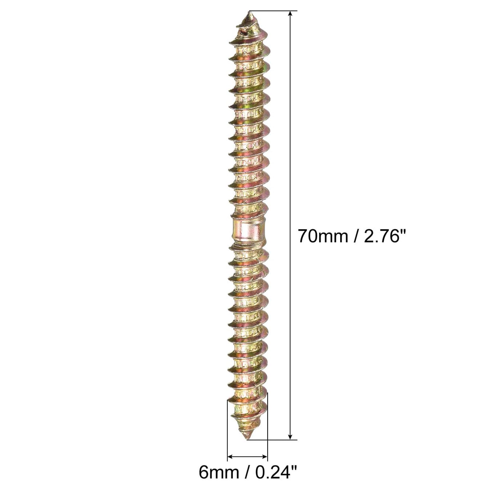 TOP-VIGOR 24Pcs Hanger Bolts, M6x70mm Double Ended Self-Tapping Thread Wood to Wood Dowel Screws, Double Ended Dowel Screws - Image 2