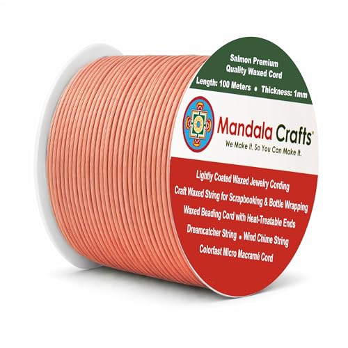 Mandala Crafts 1mm Salmon Cotton Waxed Cord for Jewelry Making, 109 Yards – Waxed Cotton String for Decorative Knotting and Accessory Assembly