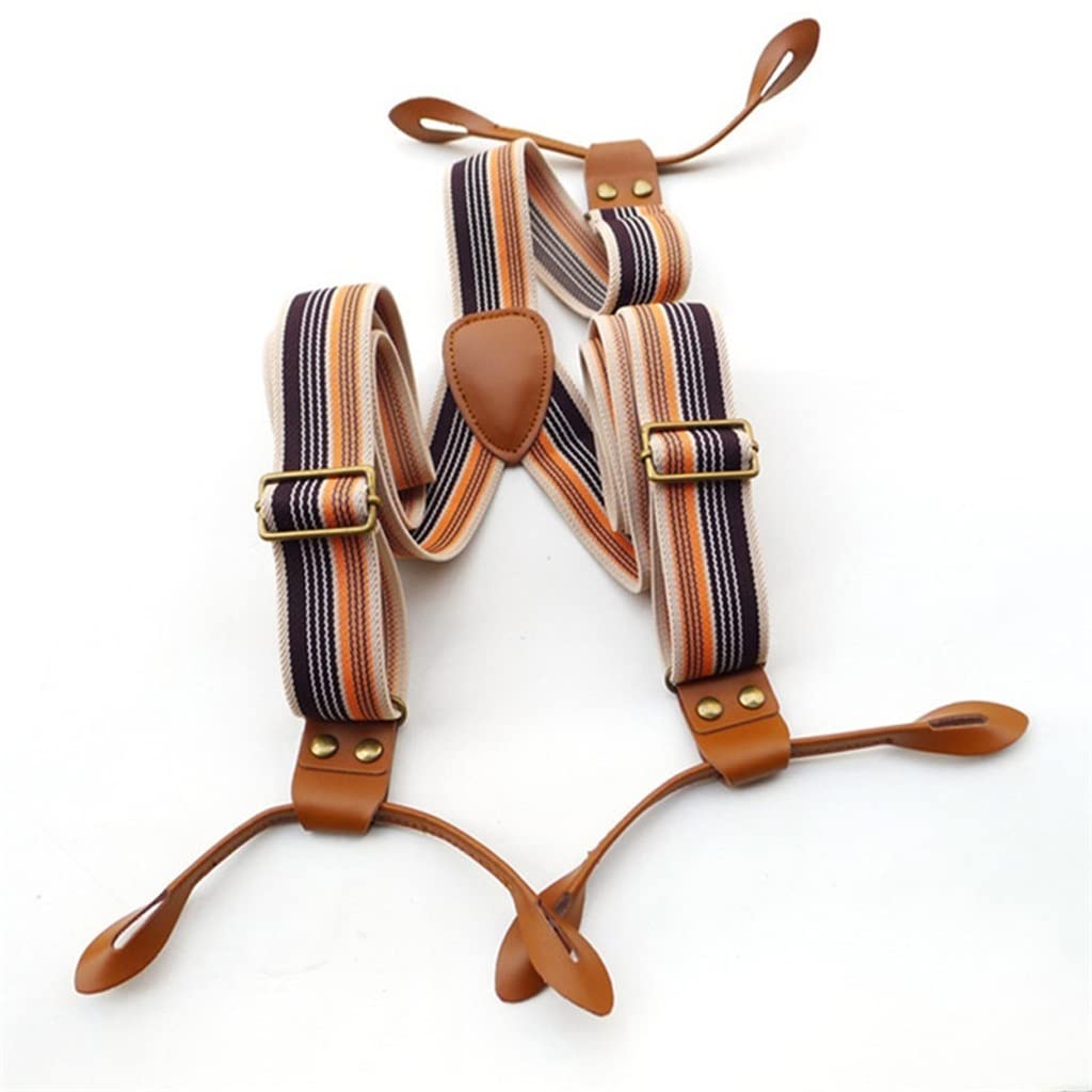 Bretelles à rayures vintage avec lanières en cuir et ceinture à 6 boutons