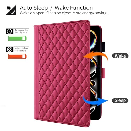 Funda para iPad Pro 11 2024 M4 carcasa libro cuero PU con tarjetero y tapa magnética roja 2