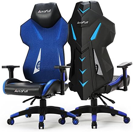AutoFull Pro Big and Tall Gaming Office Chair Ergonomic Mesh Back Leather Bucket Seat Racing Computer Blue Chairs with Lumbar Support (3-Years Warranty)
