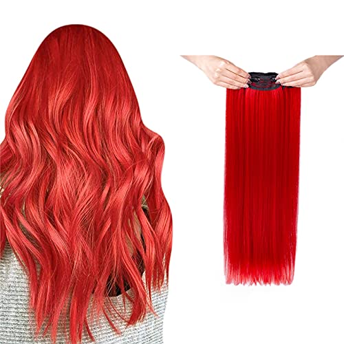 JOXCHAI Clip in Hair Extensions 22 Inch Long Straight Thick Hair Pieces 4PCS Heat-resistant Fiber Full Head Syntheic Hair Extensions Double Weft Soft Hair for Women(Red)