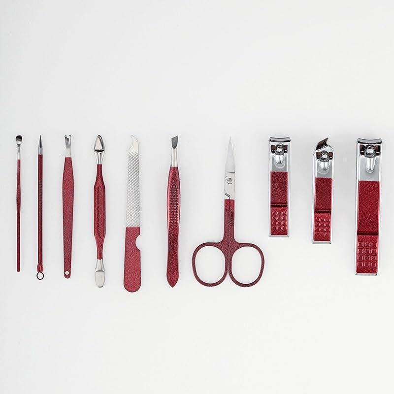 Ensemble d'outils de manucure de beauté rouge brillant 10 pièces - 7