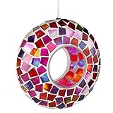Lily's Home Hanging Outdoor Fly Through Wild Bird Feeder, an Excellent Addition to Any Garden, Mosaic. 6 Inches. Purple, Pink and Red