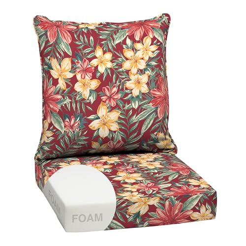 Image of Arden Outdoor Foam Deep Seat Cushions Set, 24x24, Premium High-Density Foam, Never Flattens, Weather-Proof for Patio Chair Sofa Couch, Ruby Clarissa