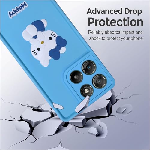 Image of Silicone Back Cover Case for Motorola G67 Power / G57 Power 5G | Cute Fun 3D Happy Kitty Design Silicone Case | Camera Protection Bump | Shockproof Back Cover Case for Moto G67 Power (Sky Blue)
