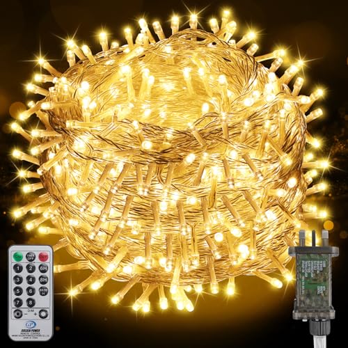 50M 500LED Christmas Lights Mains Powered Warm White Fairy Lights with Plug/Remote/Timer/8 Modes Bright Waterproof Lights Outside Indoor Garden Party Wedding Christmas Tree Decor