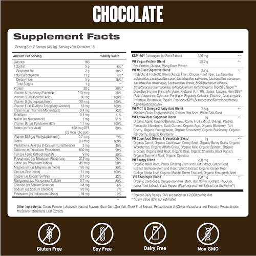 VitaHustle ONE Vegan Protein Powder, Chocolate - 20g Plant Protein Meal Replacement with 86+ Superfoods & Greens, Probiotics + No Bloat Digestive Blend - Dairy Free, Gluten Free (15 Servings) - Image 3