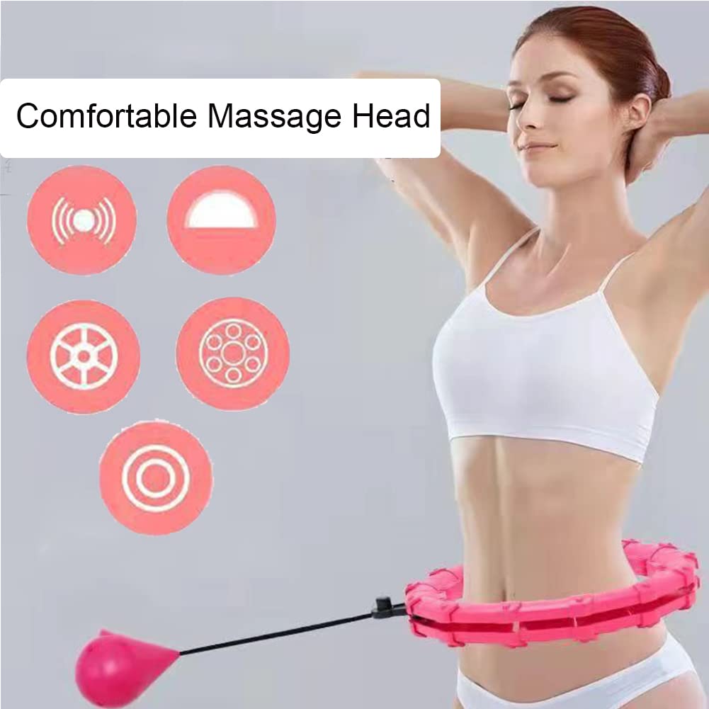 Smart Hula Hoop Leise Erwachsene Anfänger,Smart Hula Hoop Reifen Erwachsene mit Gewicht Kugel,jumpleed Hula Hoop,Hullahub Reifen für Abnehmen, Fitness & Gewichtsverlust,24 Verstellbare Glieder,Rosa