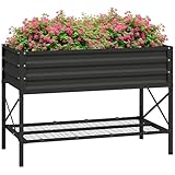 Outsunny Raised Garden Bed with Galvanized Steel Frame, Storage Shelf and Bed Liner, Elevated Planter Box with Legs for Vegetables, Flowers, Herbs, Black