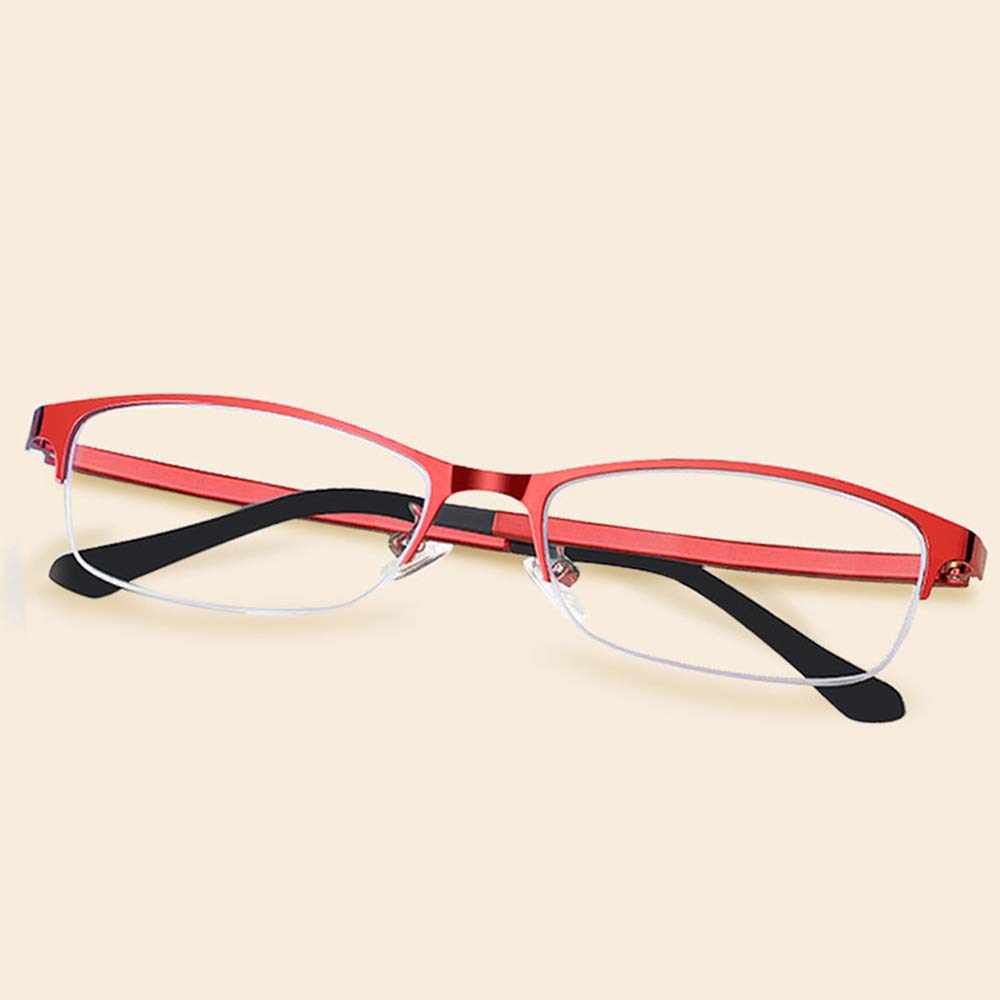 MANG Damen Halbrand Lesebrille Lesehilfe Ultraleichtem TR90 Rahmen Computerbrille Anti Blaulicht Augenoptik Brille (Rot, 2.0