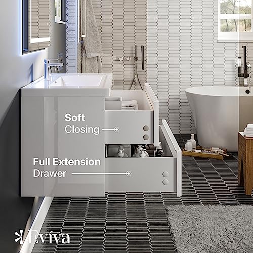 Eviva Glazzy 36 Inch Glossy White Wall Mount Modern Bathroom Vanity With White Integrated Acrylic Top #TOP2