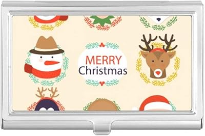 Circle Merry Christmas Snowman Festival Business Card Holder Case Pocket Box Wallet