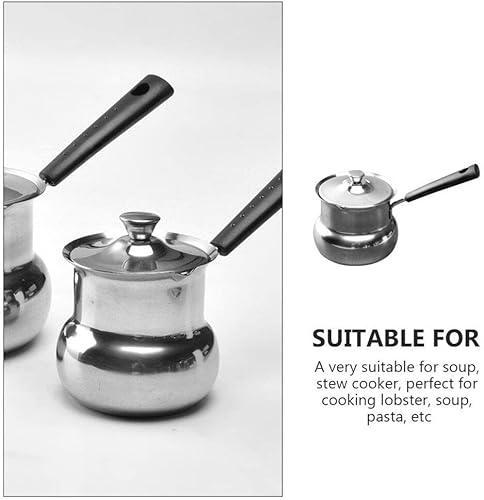 Miniatura 4 de CALLARON Sartén de acero inoxidable para cocinar con mango de tapa, calentador de leche, olla de fusión de mantequilla para estufa, chocolate, café,