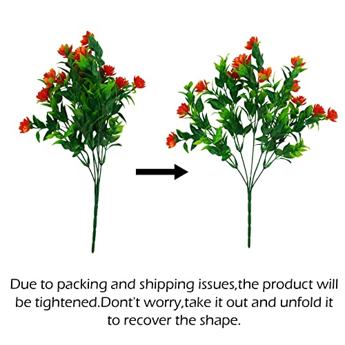 Uieke 8Pcs Artificial Flowers Outdoor Uv Resistant Fake Plants Faux Plastic Flowers Shrubs For Hanging Planters Graves Cemetery Flowers Outside Porch Home Window Box Decor (Yellow, Orange, Green) #TOP2