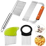 4 Pieces Wavy Chopper Cutters Set Crinkle Chip Cutter Stainless Steel Potato Fruit Vegetable Crinkle...