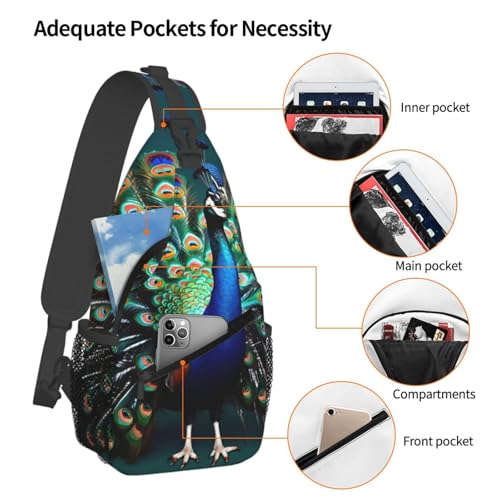Mochila cruzada con estampado de pavo real para deporte miniatura 4