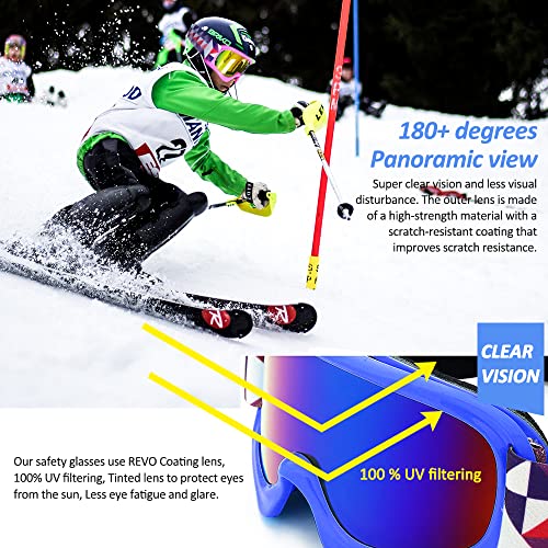 Tyuodna Kid Ski Goggles, 100% UV Protection Anti-fog Skiing Snowboard Goggles - Image 3