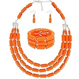 Thkmeet Fashion Handmade Bead Multilayer Statement Necklace Bracelet Earrings Jewelry Set