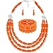 Lanue Fashion Handmade Bead Multilayer Statement Necklace Bracelet Earrings Jewelry Set (Orange)