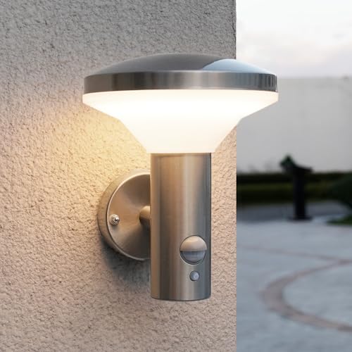 NBHANYUAN Lighting LED Aussenleuchte mit Bewegungsmelder,4 Lichtmodi,SUS316 Edelstahl Aussenwandleuchte für Balkon,Silber 3000K Warmweiß Licht 9W...