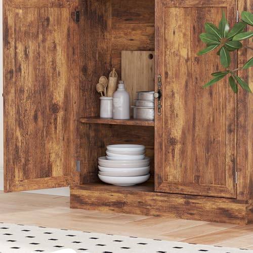 Image of BORNOON 70.1 inch Tall Bookshelf with Cabinet, 5-Tier Floor Standing Bookcase with Doors & Adjustable Shelves, 31.5 inch Wide Storage Shelf, Metal Handles, Modern Organizer for Home Office, Living Room