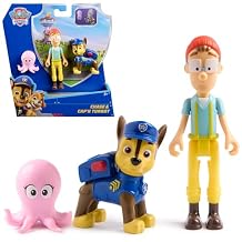 Dog Patrol Figure Pack, Chase and Captain Turbot with Baby Octopus Figure, Kids Toys for Boys and Girls 3 Years Old