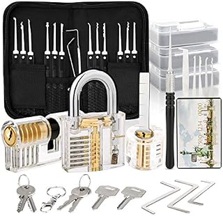 Luxebell Lock Picks, 24-Piece Lock Picking Tools with 3 Transparent Practice Padlock Pick Lock Kit for Beginner and Locksmith Training