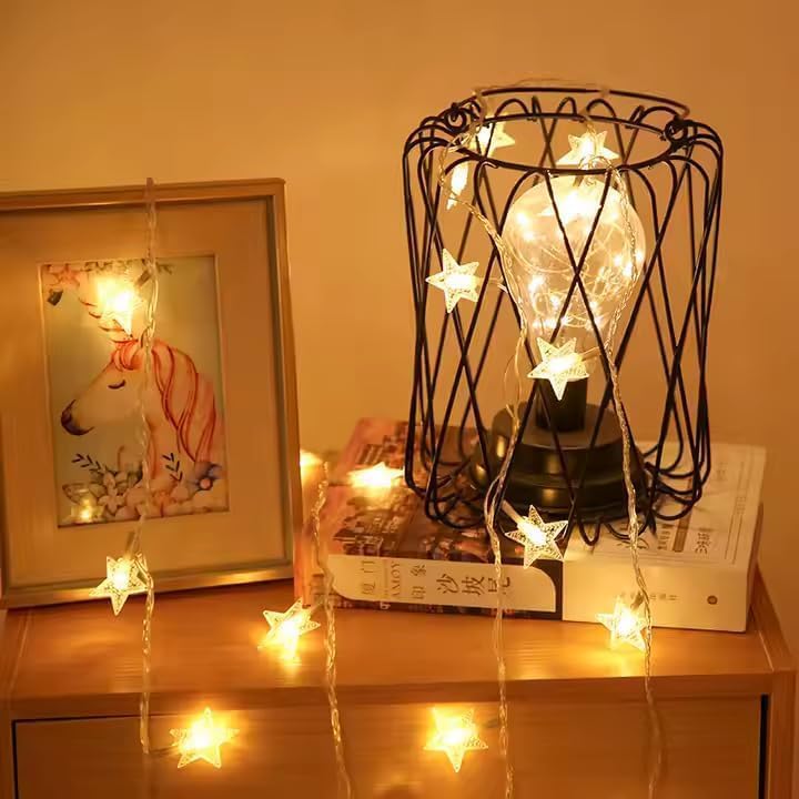Image of MoonlitDreams Mini Star Fairy String Lights - 14 LED, 3 Meter, Warm White Decorative LED Lights for Bedroom, Home, Garden, Diwali, Christmas, Wedding & Party Decoration (Pack of 1)