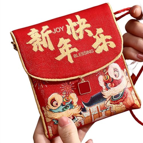 Chinese New Year Red Envelope with Lanyard, Fu Ya Sui Hong Bao, Lucky Money Envelopes 4.3x4.7 inch for Spring Festival 2025, Horse Year Celebration Supplies (style C)