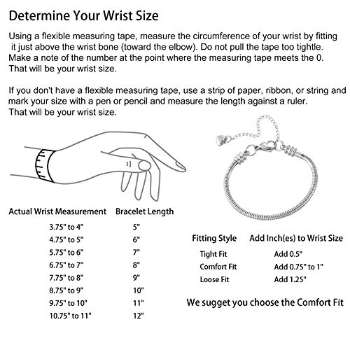 Women Moments Slider Charms Bracelet 3mm Stainless Steel Snake Chain Bracelet fits Standard Size Charm Beads, 5-12 Inch2