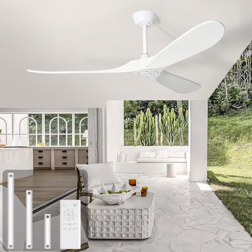 Heimo - Ventilador de techo blanco de 52 pulgadas sin luz, 3 ventiladores de techo de hojas de madera para interiores y exteriores, sin luces, para patios, dormitorios, salas de estar, hélices