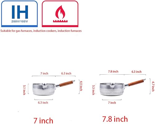 Miniatura 3 de Yukihira - Cacerola tradicional japonesa Yukihira de acero inoxidable, cacerola para salsa de leche, mango de madera (7 pulgadas, 1.7 cuartos de