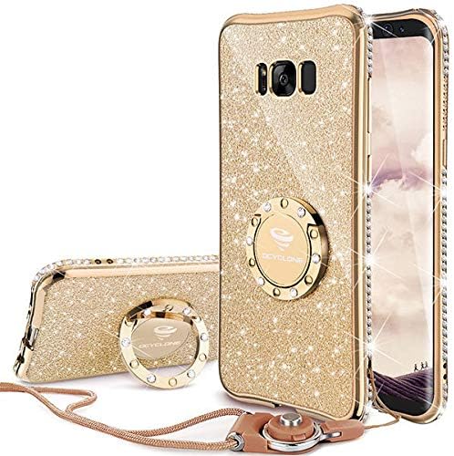 OCYCLONE Galaxy S8 Plus Case, Glitter Luxury Cute Phone Case for Women Girls with Kickstand, Bling Diamond Rhinestone Bumper with Ring Stand Compatible with Galaxy S8 Plus Case for Women - Gold