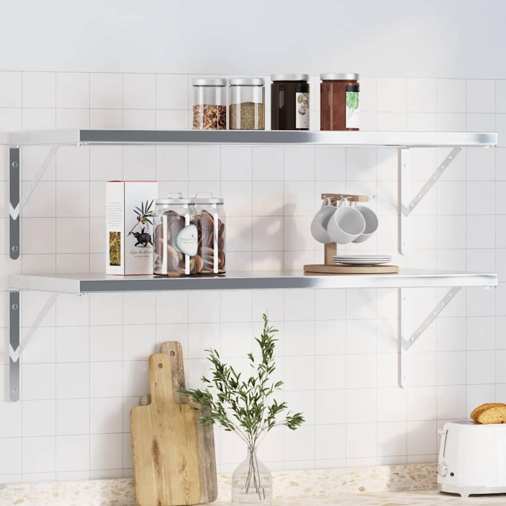 Soporte de estante de acero inoxidable en plata 40 x 2,5 x 25 cm, 4 unidades con tornillos y tacos para estante de pared, estantería colgante, estantería, soporte para ahorrar espacio para