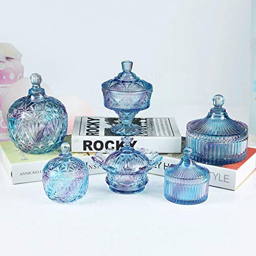 CHOOLD Luxury Colorful Tent Shaped Crystal Candy Jar with Lid,Clear Glass Apothecary Jar Wedding Candy Buffet Jar Food Jar - 24 oz