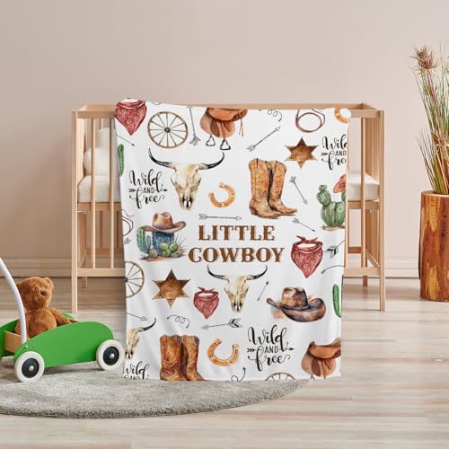 Image of Western Blanket, Western Decor for Nursery Room, Baby Blankets for Boys Girls, Cowboy Baby Blankets, Western Baby Stuff, Soft Warm Lightweight Nursery Bed Blanket for Newborn Toddlers (02, 30x40 in)