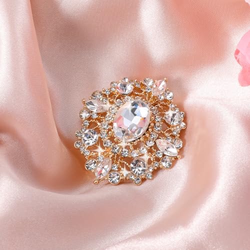 Image of Gold Crystal Brooch, Champagne Gold Small Brooches Pin for Women, Vintage Diamante Elegant Brooches for Clothes, Sweater, Coat, Scarves, Dress, Wedding, Bridal