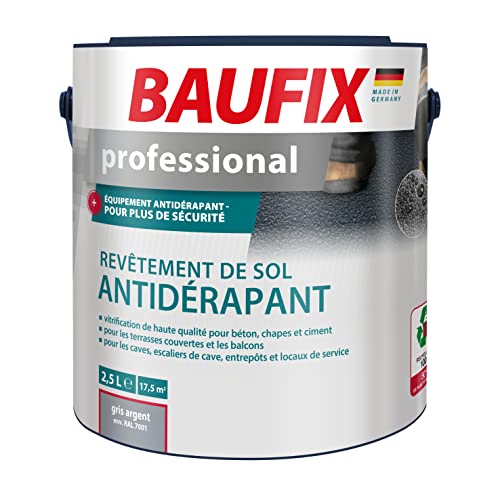 Baufix professional Revêtement de sol antidérapant gris argent, 2.5 litres, Peinture sol & béton antidérapante, Satinée, pour béton/chape/ciment, pour intérieur et extérieur