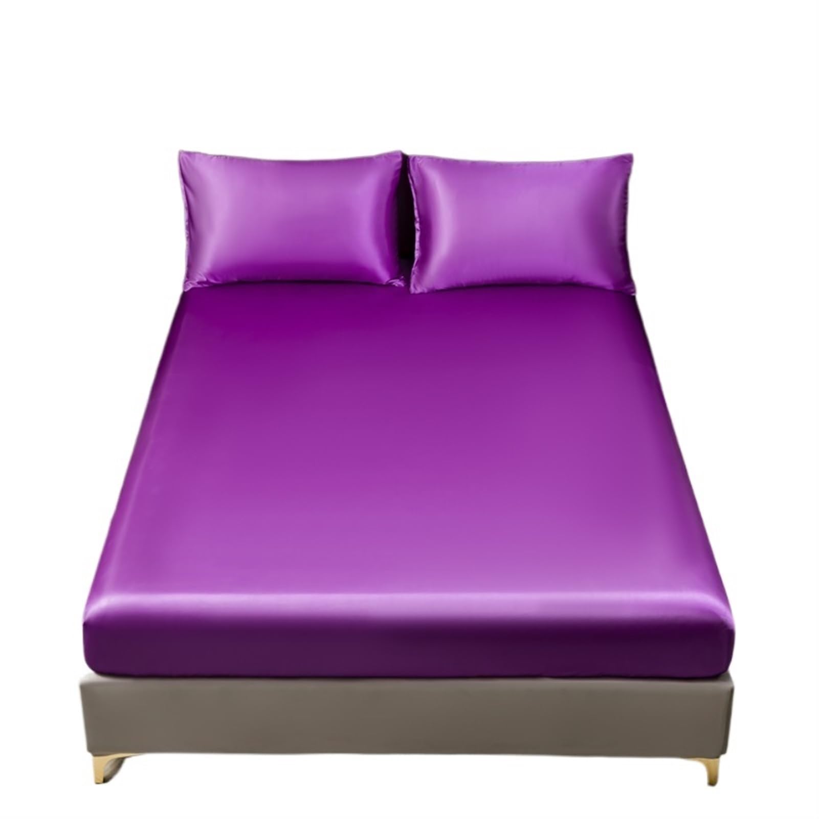 LPHFDCS Silk Bed Sheets 1Pc Satin Fitted Sheet Solid Colour Twin Full Queen Ice Silk Mattress Cover Natural With Elastic Band Bed Sheet Ice Silk Sheets(Purple,King 198x203x30cm)