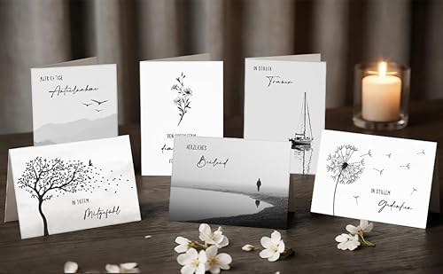 Trauerkarten mit Umschlag 12er Set, Hochwertig Beileidskarten Klappkarten, Trauerkarte Beileidskarte mit Spruch Schreiben, 14.8 * 10.5cm, Innen Blank